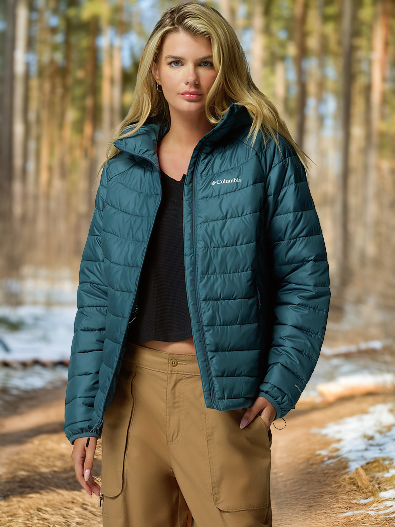 Пуховик женский Columbia Powder Lite II Hooded Jacket, Голубой