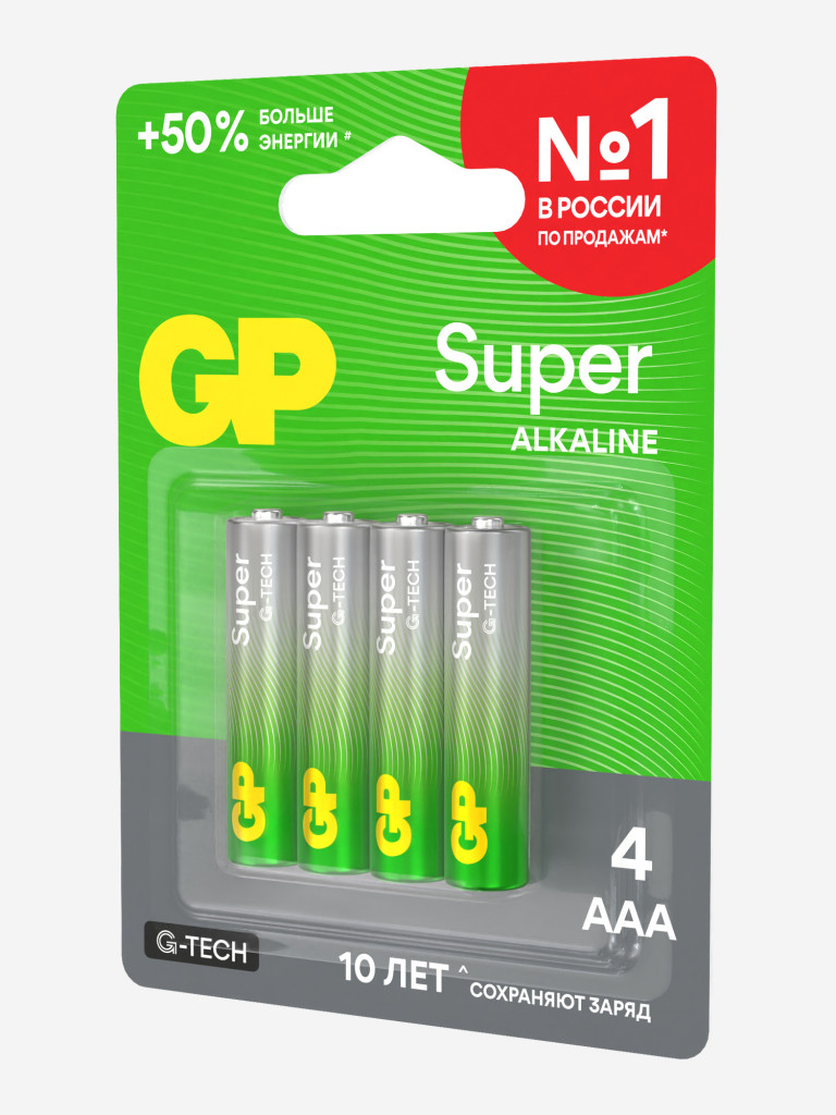 Батарейки мизинчиковые алкалиновые GP ААА Super Alkaline, 4 шт