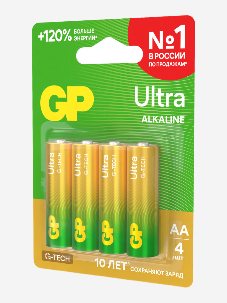 Батарейки щелочные пальчиковые GP AA Ultra G‑Tech, 4 шт